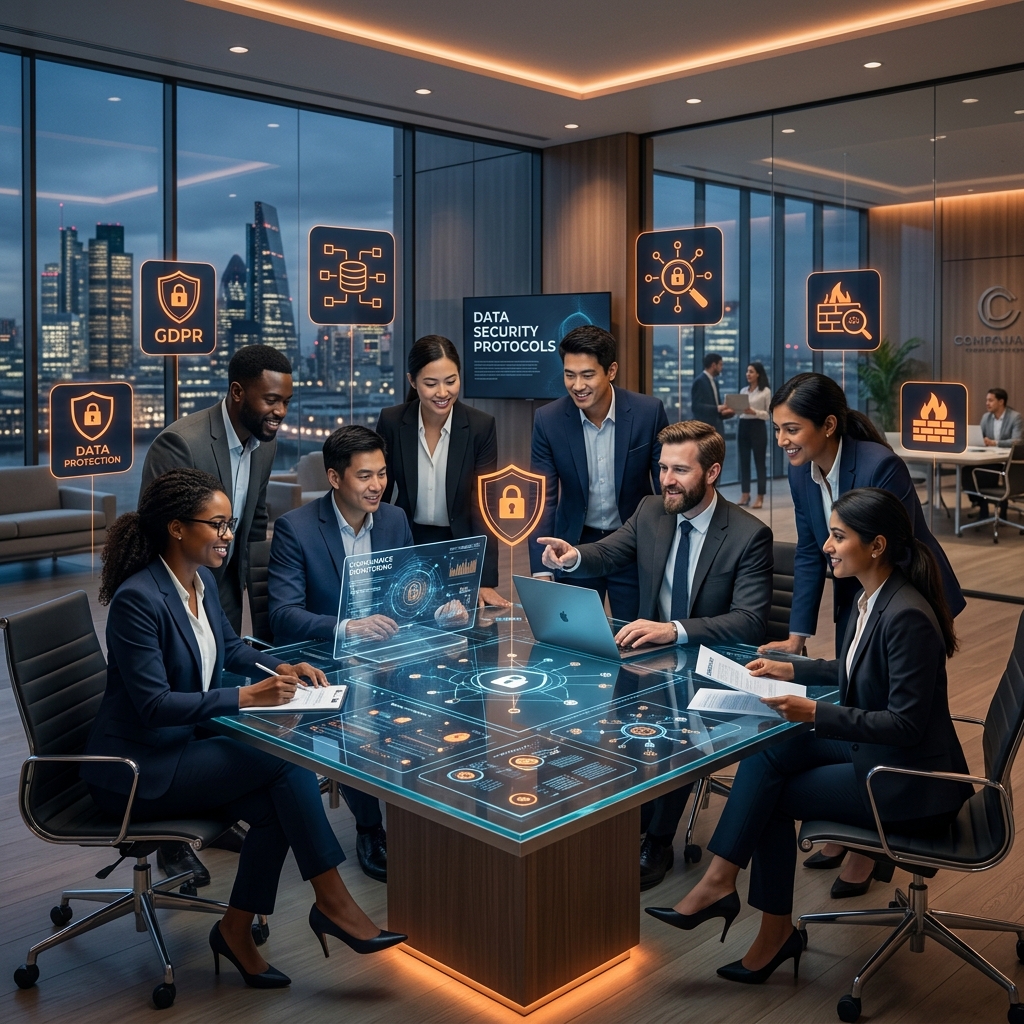 Diverse Professionals Collaborating on GDPR Compliance